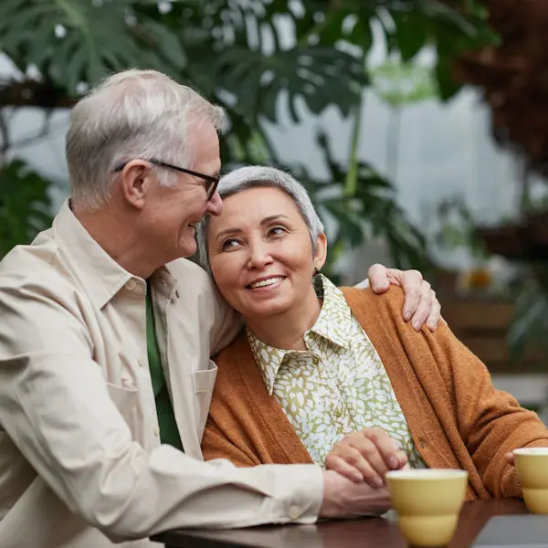 Older couple having coffee